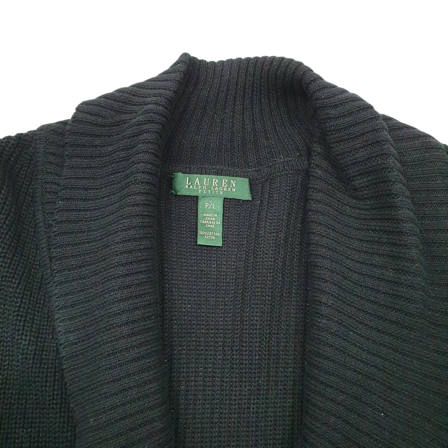 Womens Black Lauren Ralph Lauren Knit Buckle Cardigan Petite Shawl Jumper