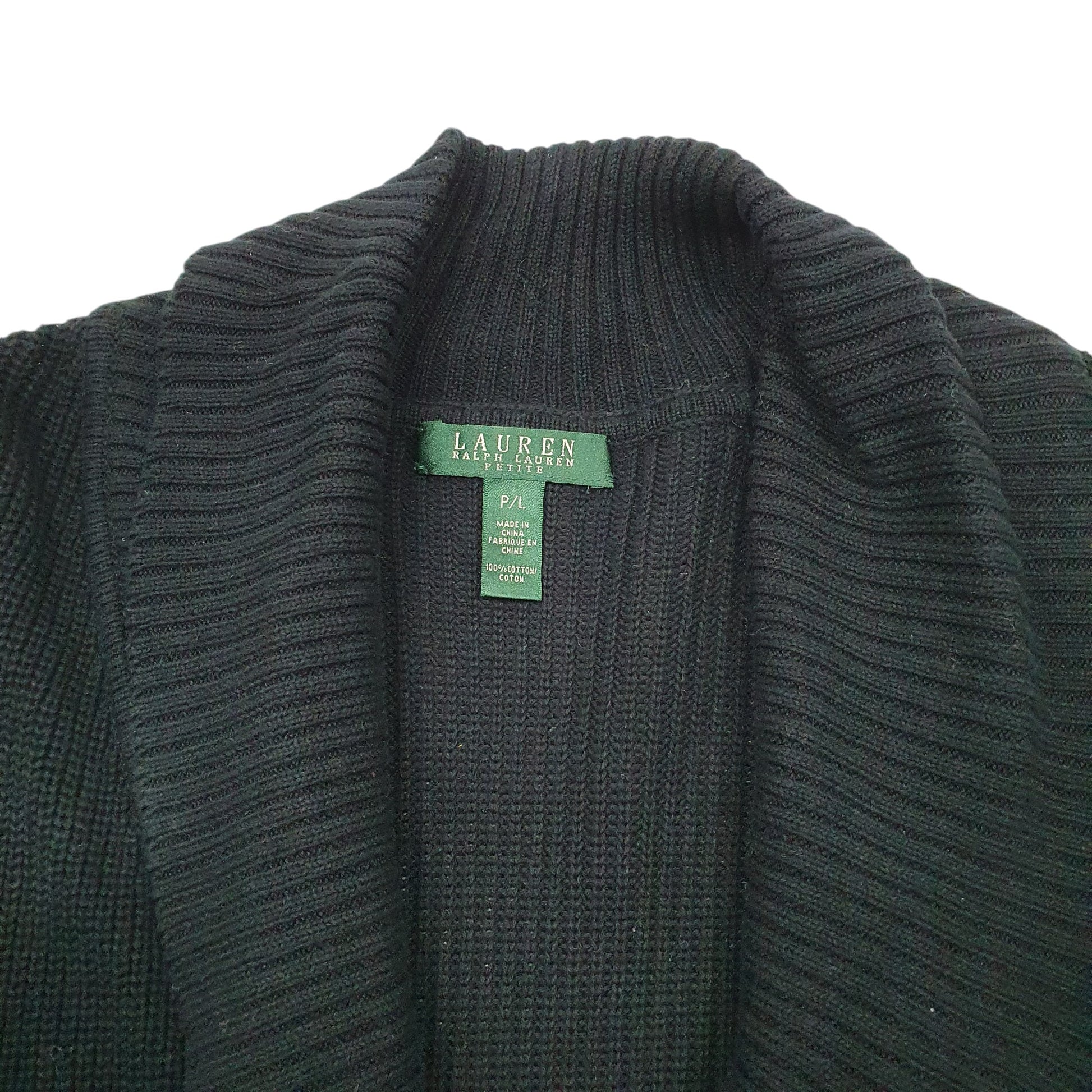 Womens Black Lauren Ralph Lauren Knit Buckle Cardigan Petite Shawl Jumper