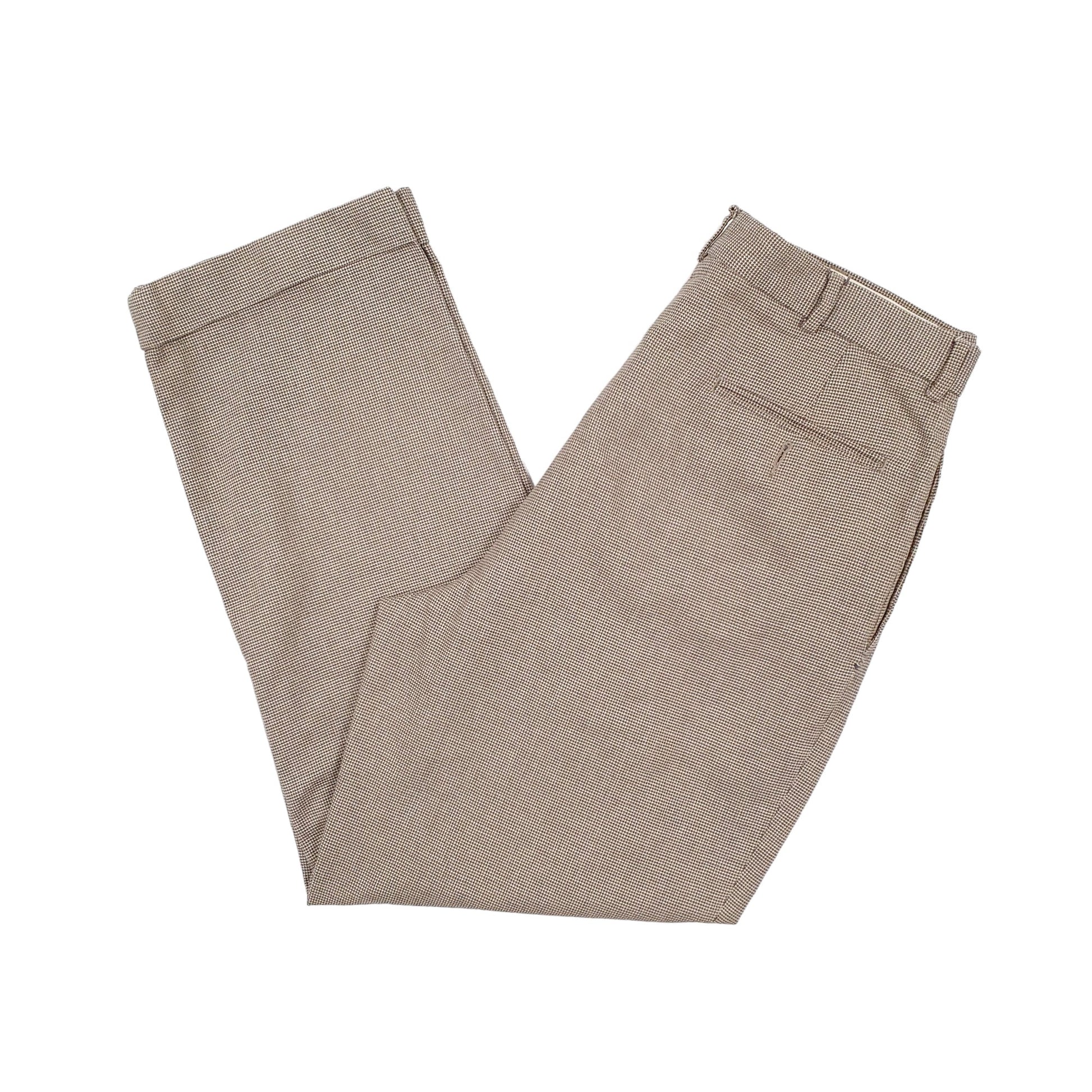 Mens Beige Polo Ralph Lauren Vintage 90s Double Pleated Houndtooth Chino Trousers