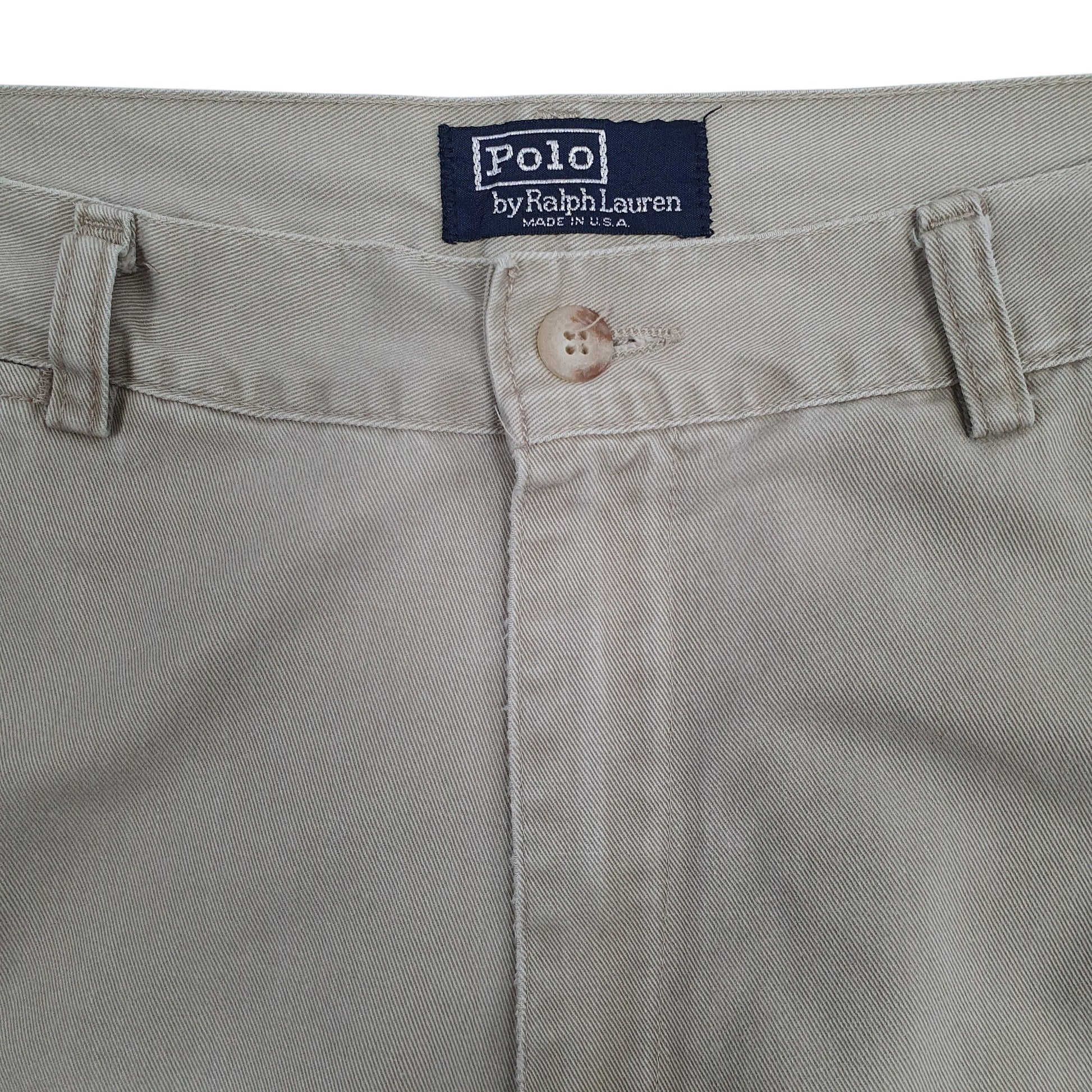 Mens Beige Polo Ralph Lauren Vintage 80s Made In USA Pleated Chino Trousers