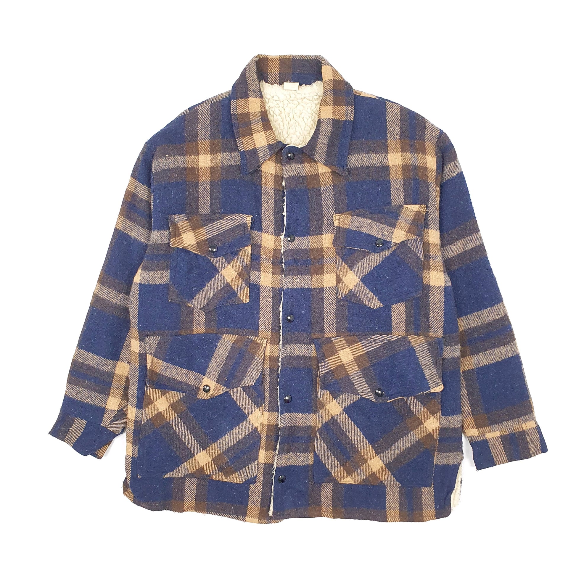 Mens Navy Unbranded Vintage 1980s Plaid Mackinaw Shacket  Coat