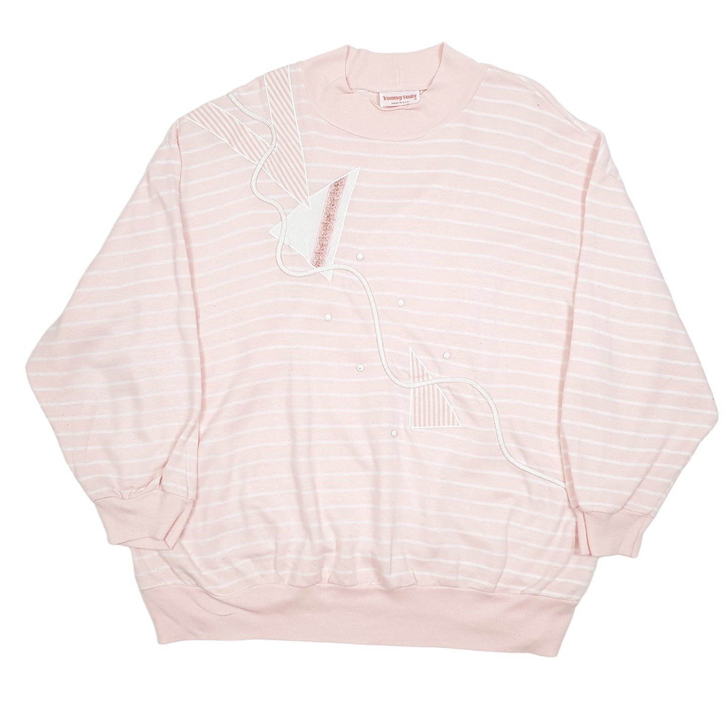 Womens Pink Young Stuff Vintage Made In USA 80s 90s Embroided Crewneck Jumper