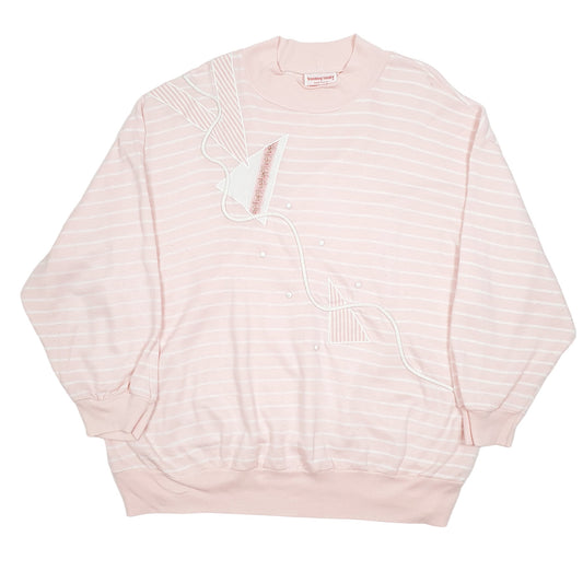Womens Pink Young Stuff Vintage Made In USA 80s 90s Embroided Crewneck Jumper