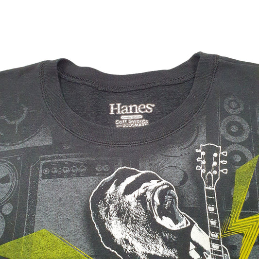 Womens Black Hanes Gorilla Guitar Rock & Roll Crewneck Jumper