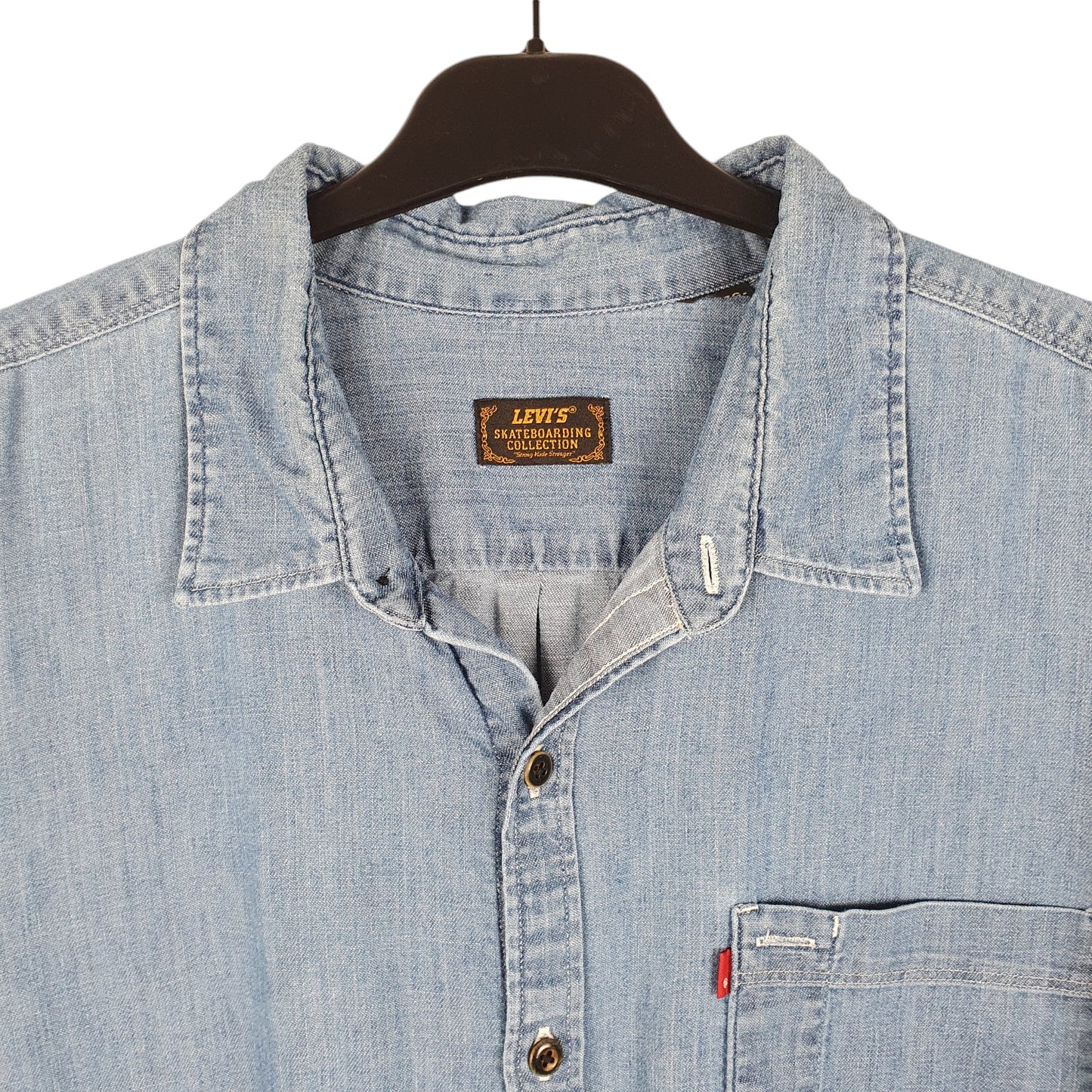 Mens Blue Levis Denim Jeans Chambray Skateboarding Long Sleeve Shirt