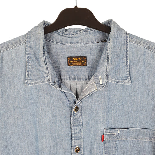 Mens Blue Levis Denim Jeans Chambray Skateboarding Long Sleeve Shirt