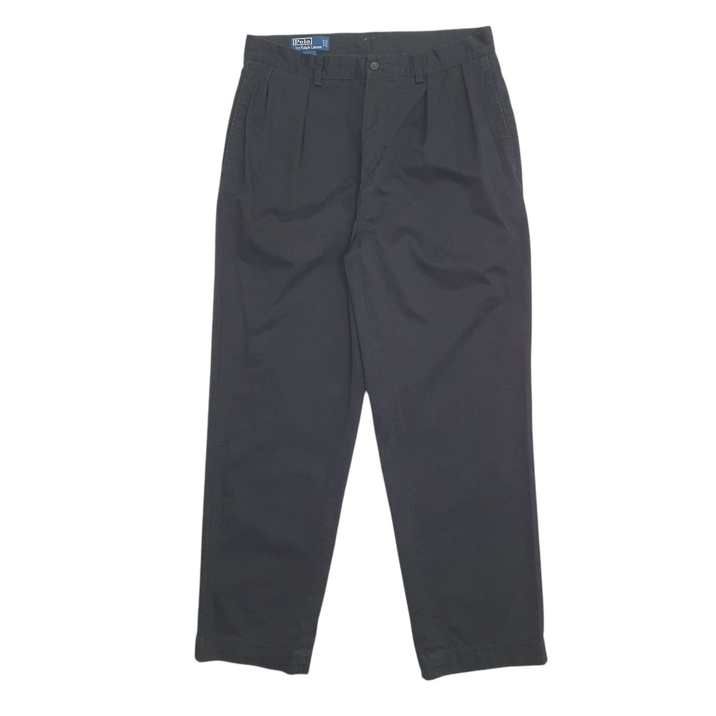 Mens Black Polo Ralph Lauren Double Pleated Andrew Pant Vintage 2000's Chino Trousers