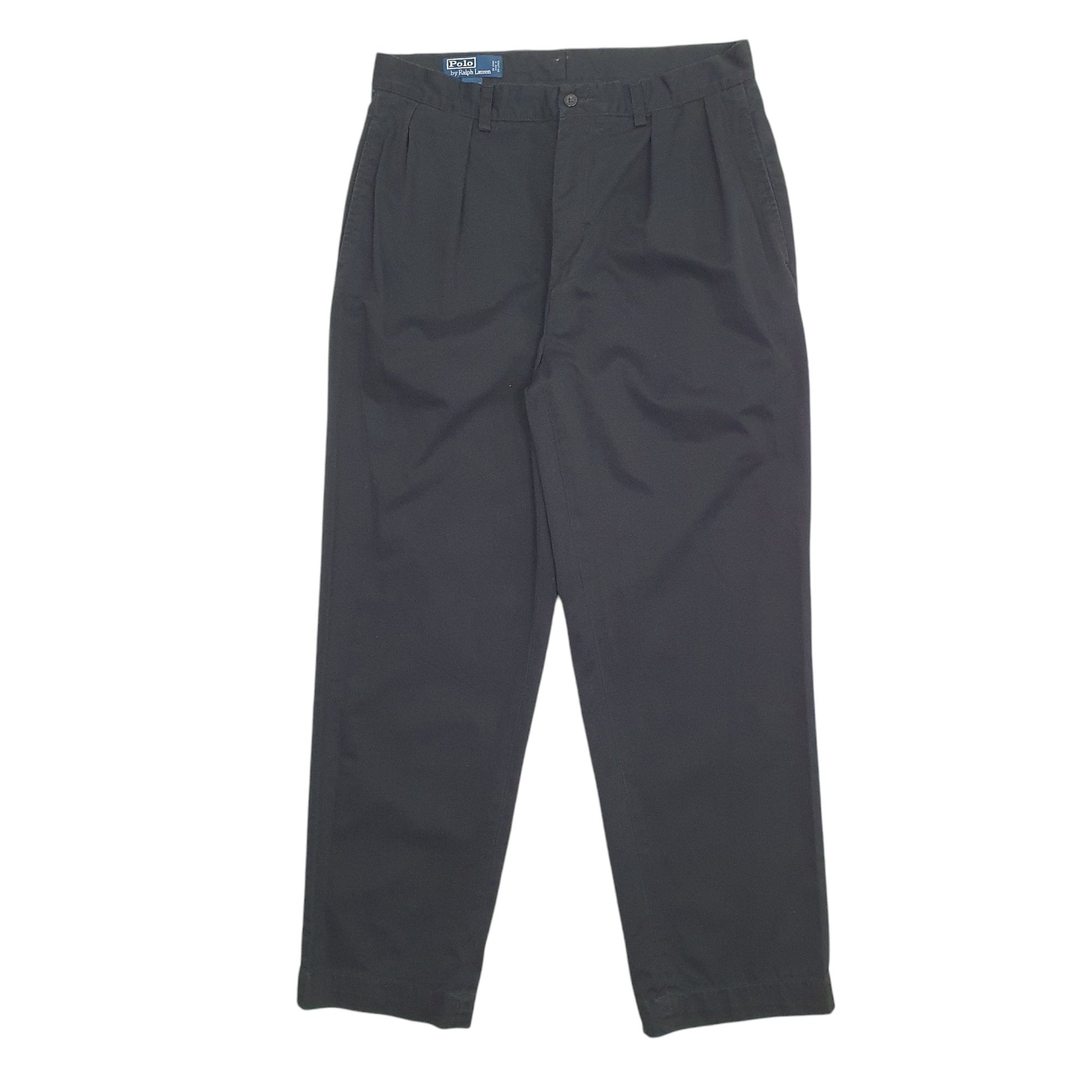 Mens Black Polo Ralph Lauren Double Pleated Andrew Pant Vintage 2000's Chino Trousers