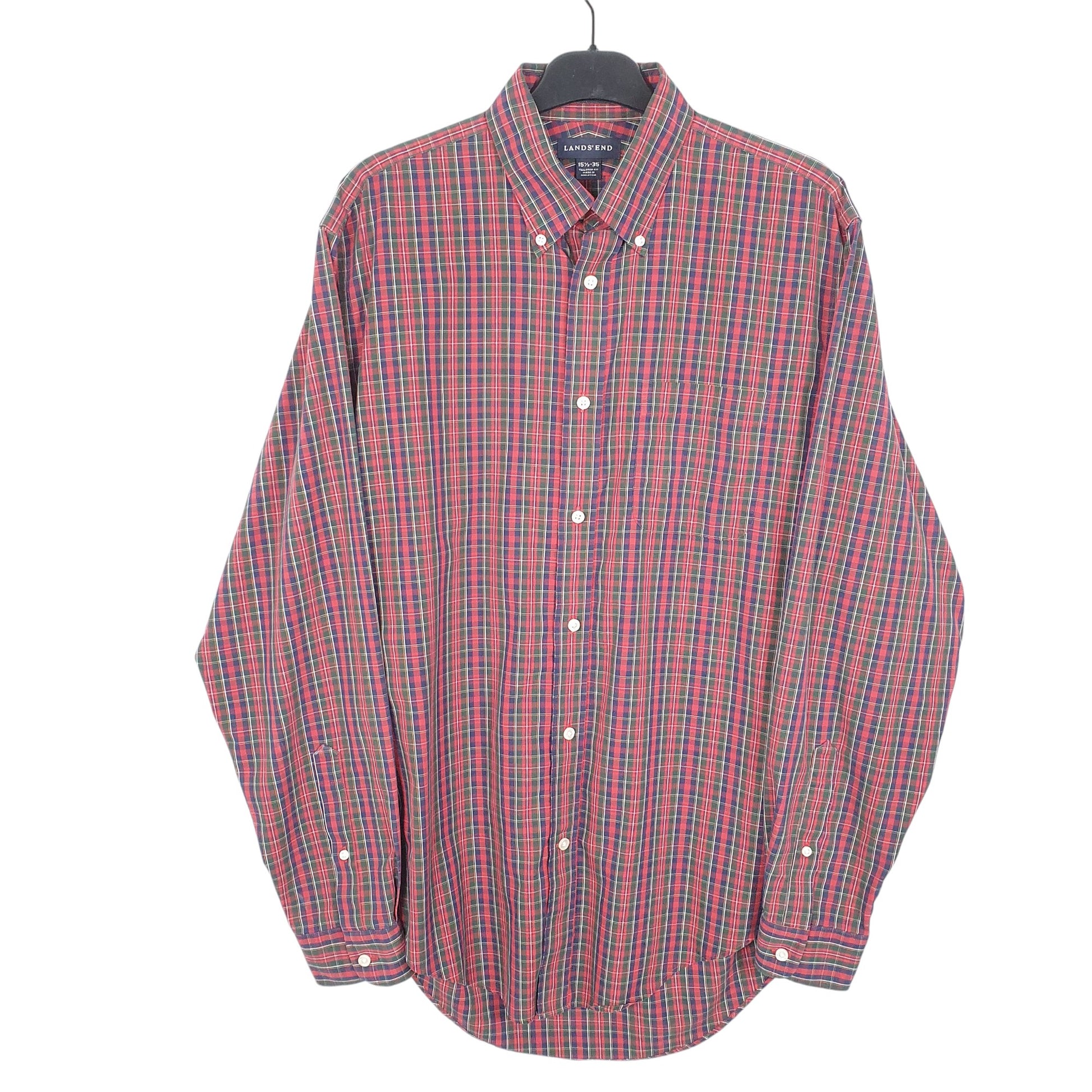 Mens Red Lands End Tartan Long Sleeve Shirt