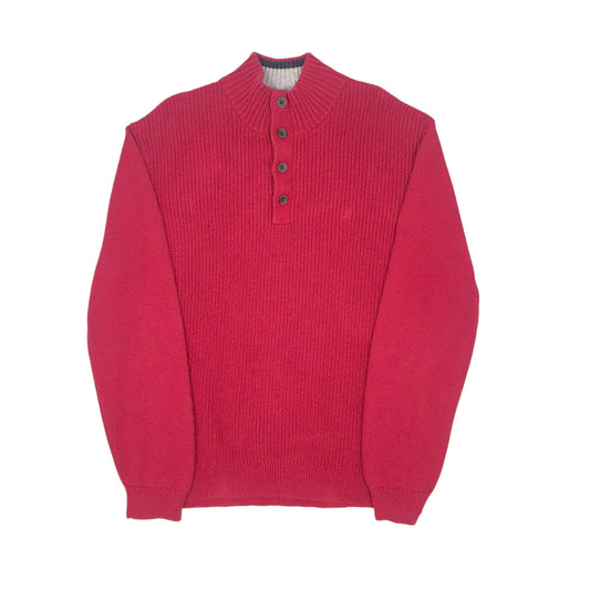 Mens Red Nautica Button Up Knitwear Quarter Zip Jumper