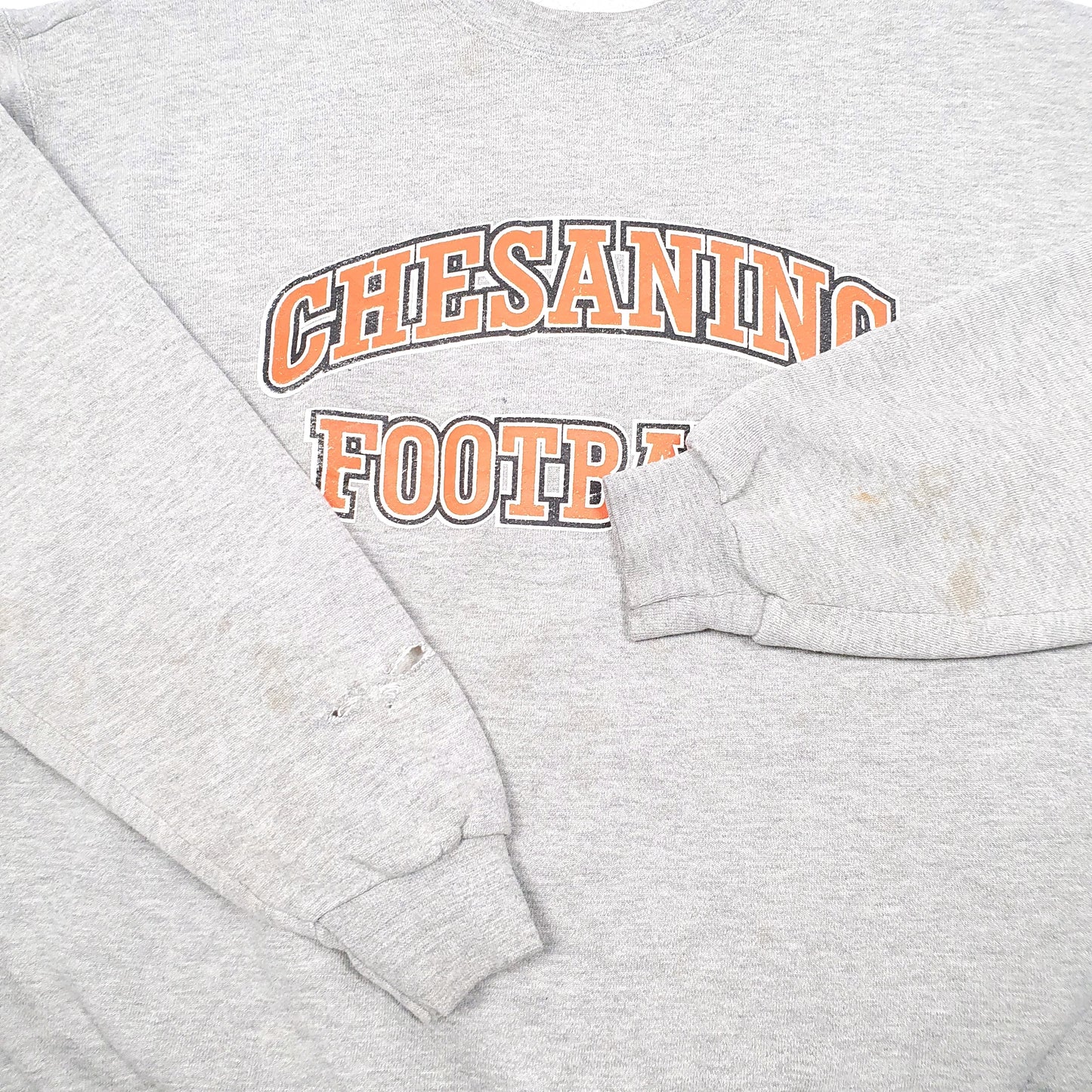 Mens Grey Lee Vintage 90s Chesaning Football USA Spellout Crewneck Jumper