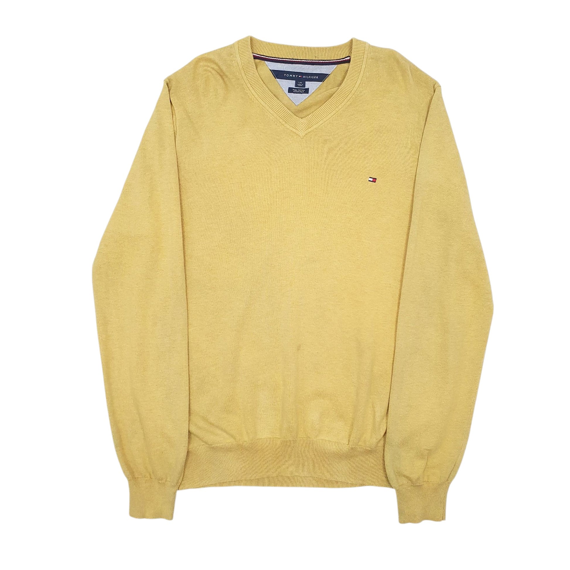 Mens Yellow Tommy Hilfiger Pima Cotton V Neck Jumper