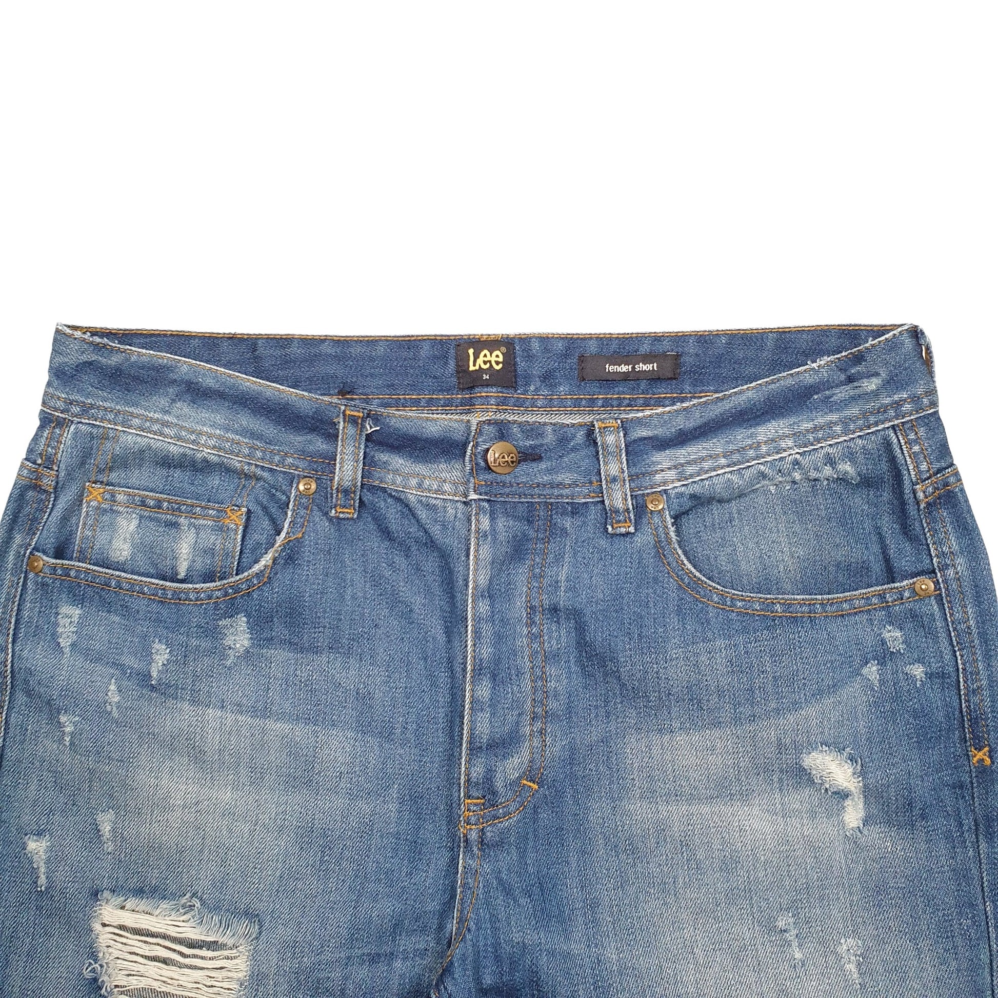 Mens Blue Lee Distressed Denim Shorts