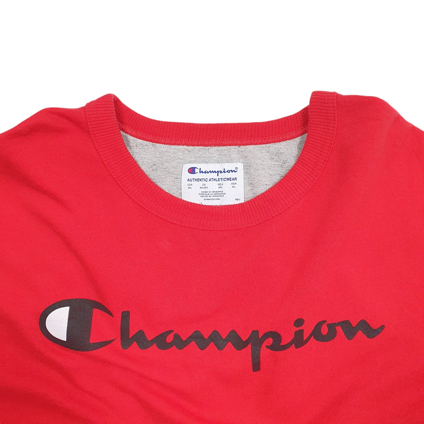 Mens Red Champion Spellout Crewneck Jumper