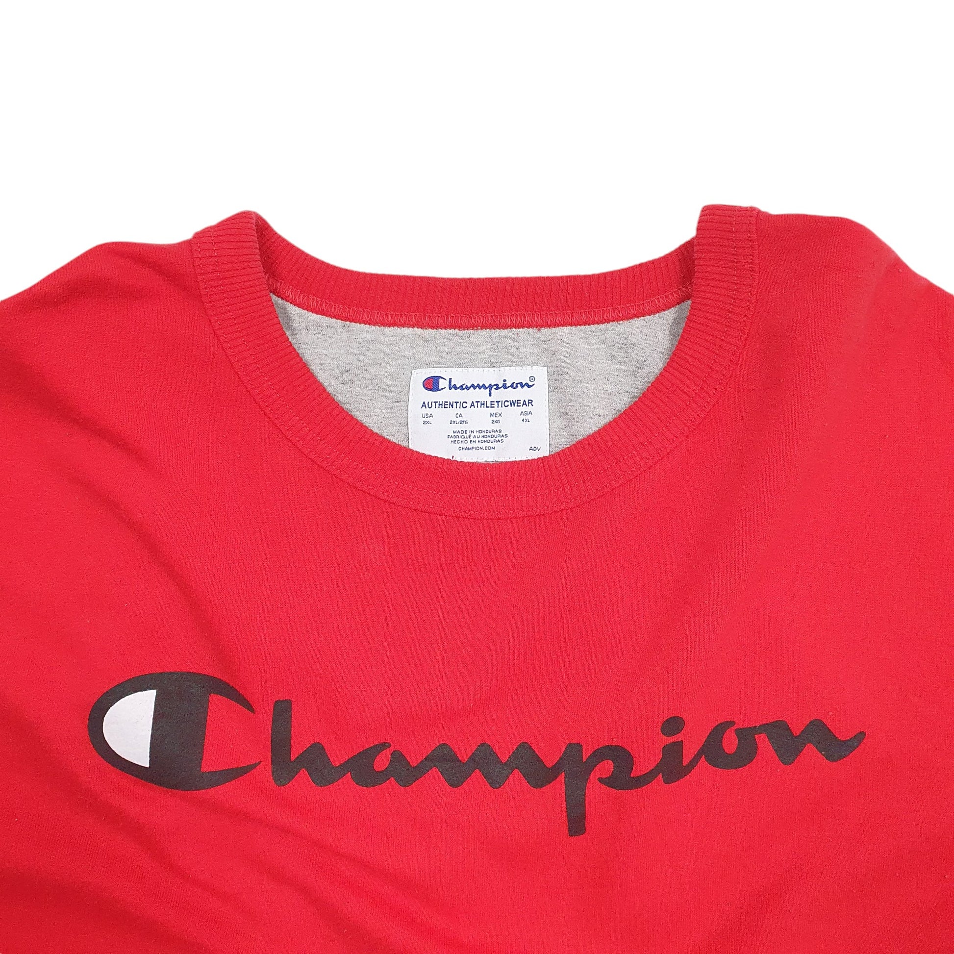 Mens Red Champion Spellout Crewneck Jumper