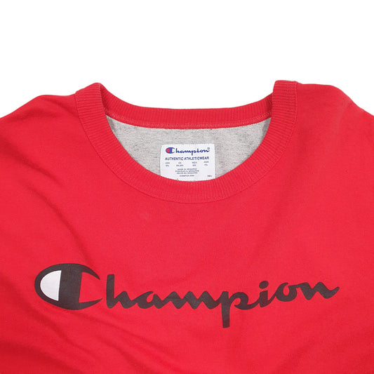Mens Red Champion Spellout Crewneck Jumper