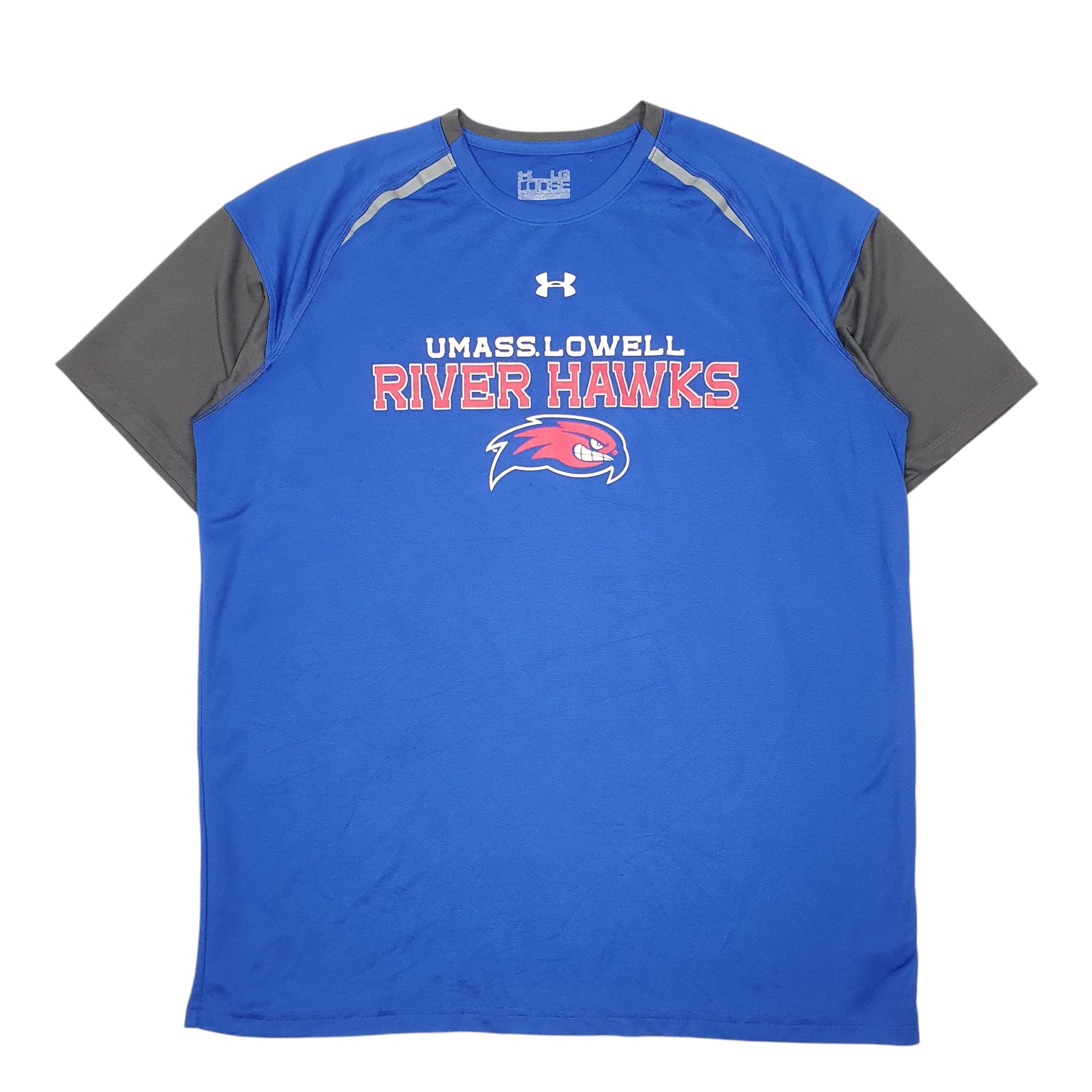Mens Blue Under Armour UMASS Lowel River Hawks Active Workout Gym Short Sleeve T Shirt