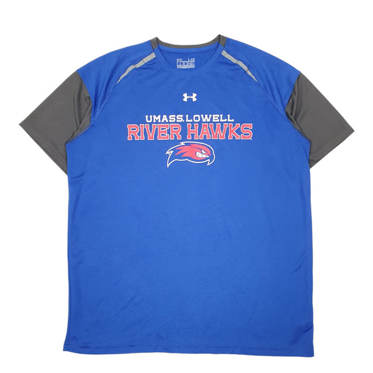 Mens Blue Under Armour UMASS Lowel River Hawks Active Workout Gym Short Sleeve T Shirt