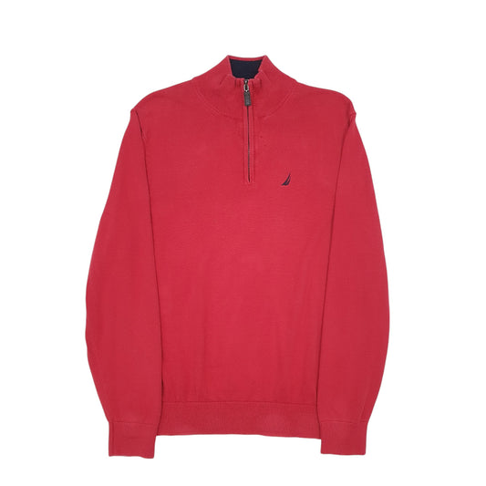 Mens Red Nautica Knitwear Quarter Zip Jumper