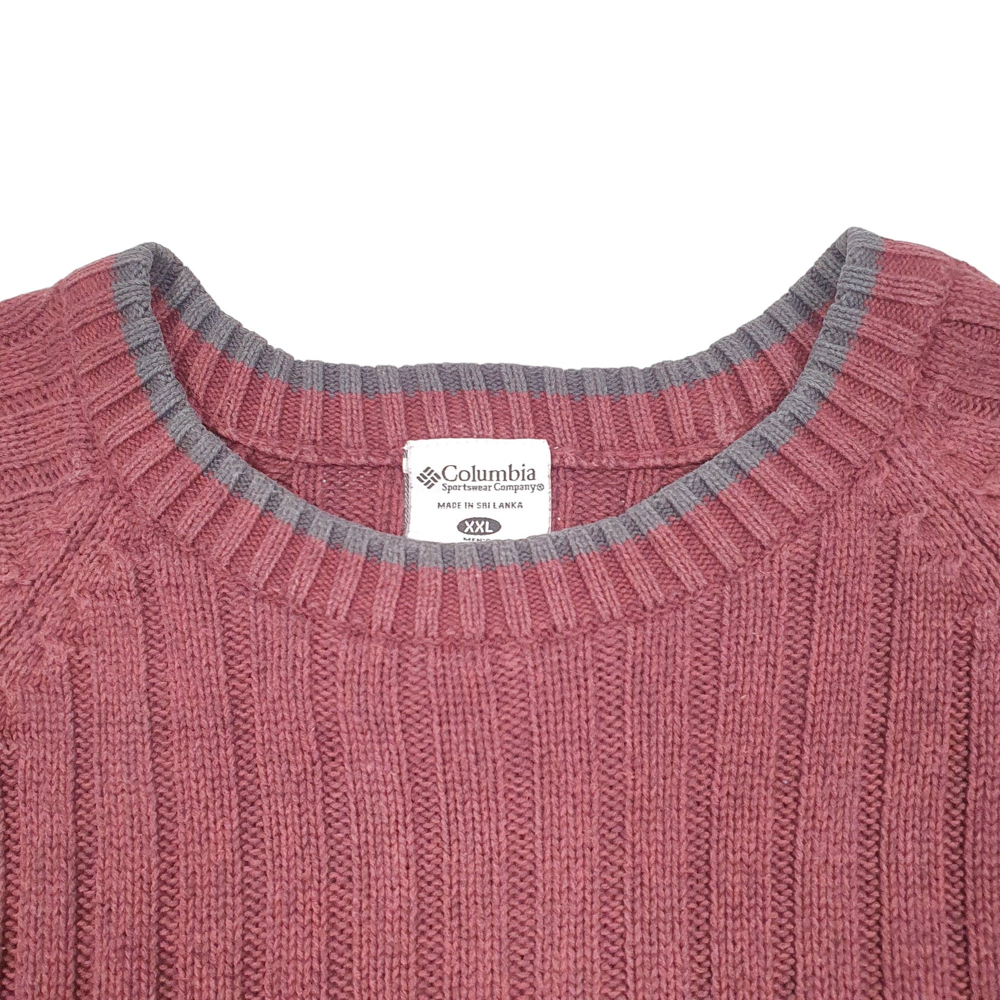 Mens Burgundy Columbia Sportswear Knit Raglan Rib Sleeve Chunky Crewneck Jumper