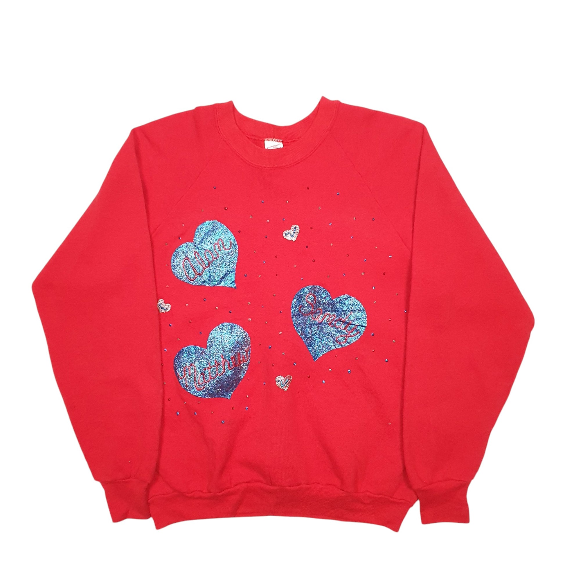 Womens Red Fruit Of The Loom Hearts Alan Sandy Matthew Names Crewneck Jumper
