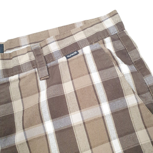 Mens Brown Hurley Check Surf Skate Chino Shorts