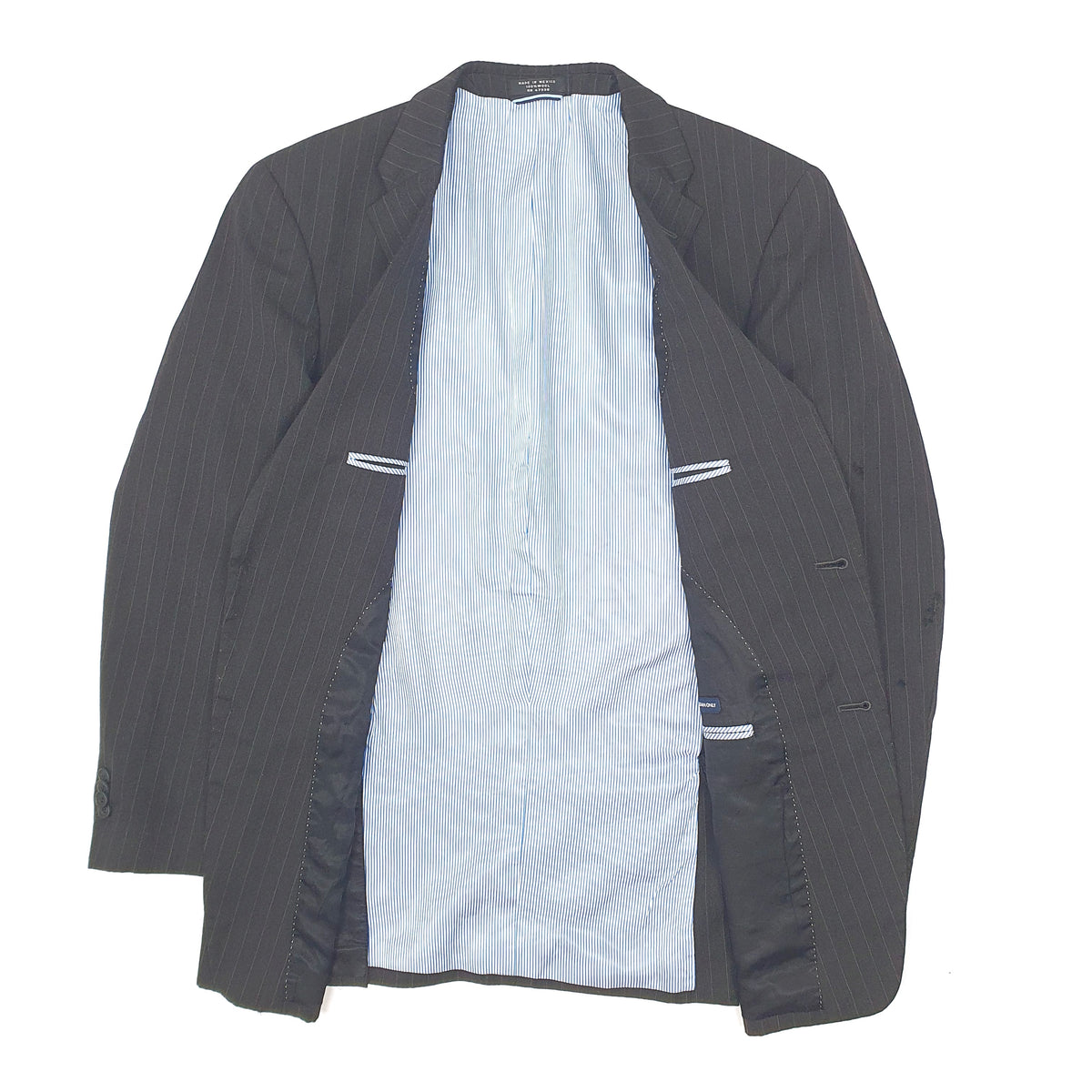 Mens Black Tommy Hilfiger Pinstripe  Coat