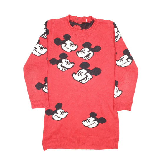 Womens Red Disney Knit Mickey Mouse Crewneck Jumper