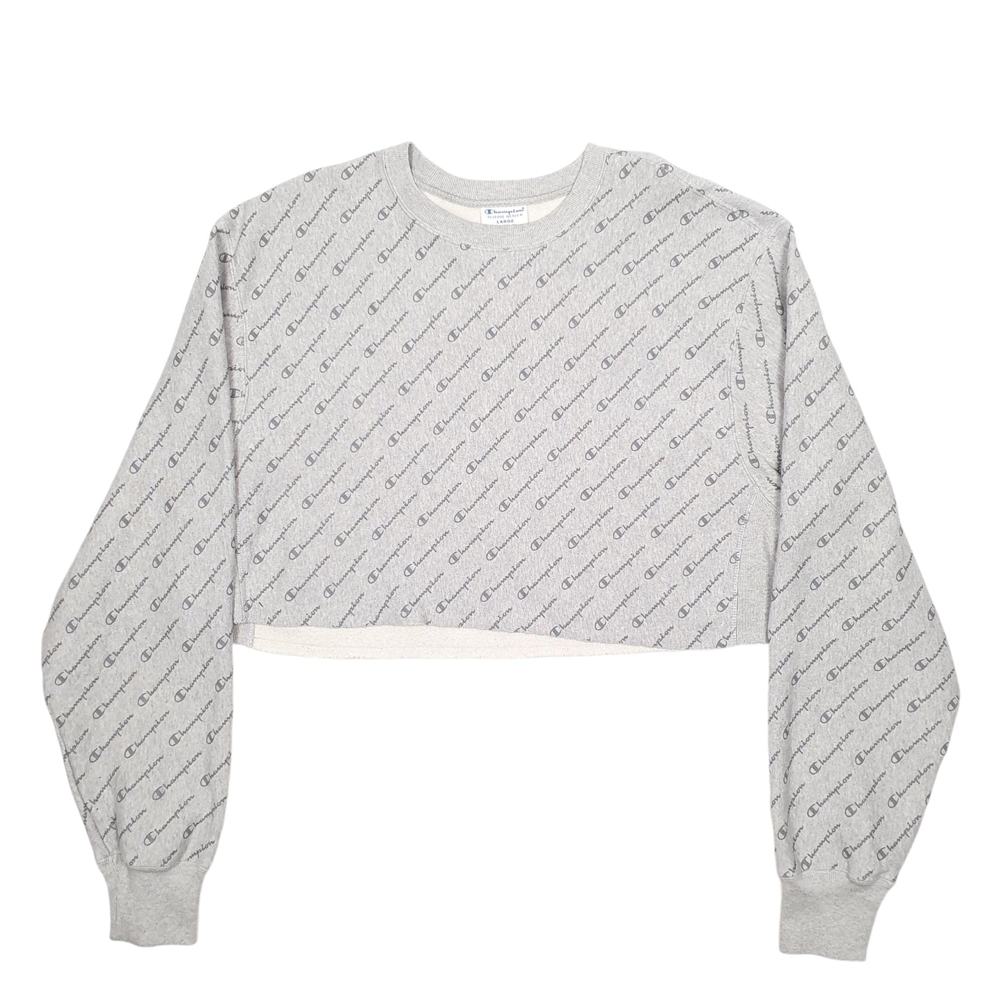 Womens Grey Champion Crop Top Reverse Weave Crewneck Jumper