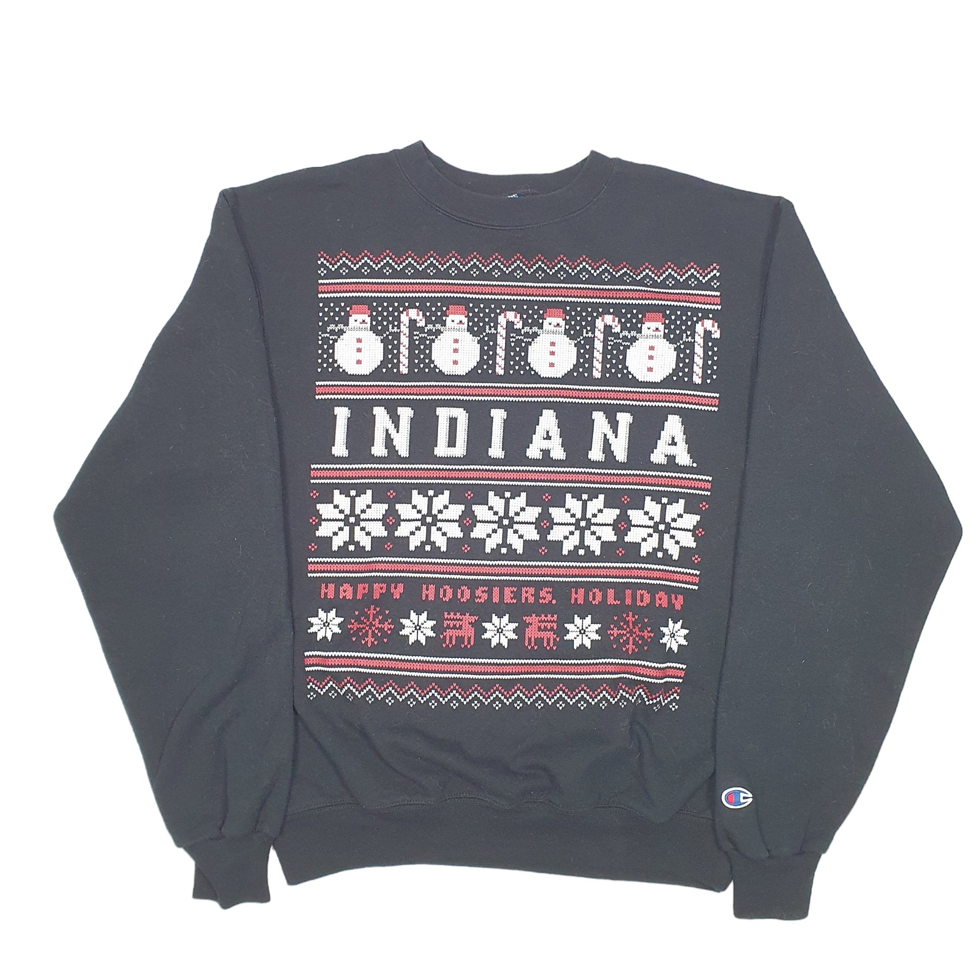 Mens Black Champion Indiana Snowmen Festive Christmas Snowflake Crewneck Jumper