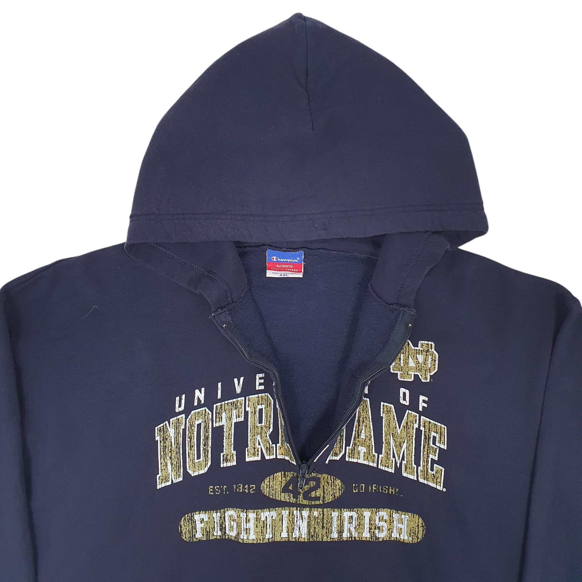 Mens Navy Champion Quarter Zip University Of Notre Dame Hoodie Jumper