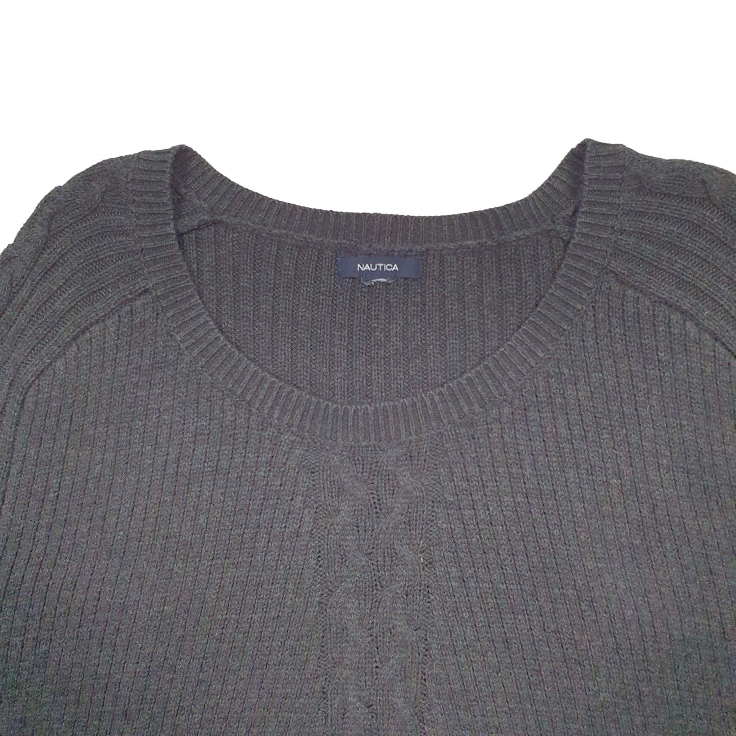 Womens Grey Nautica Knit Ribbed Cable Crewneck Jumper