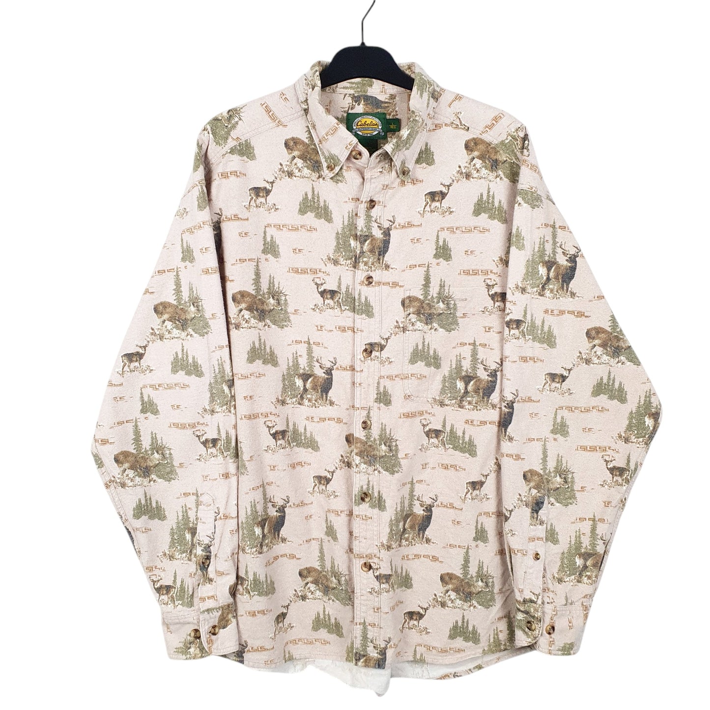 Mens Beige Cabelas Chamois Overshirt Shacket Deer Hunting Long Sleeve Shirt