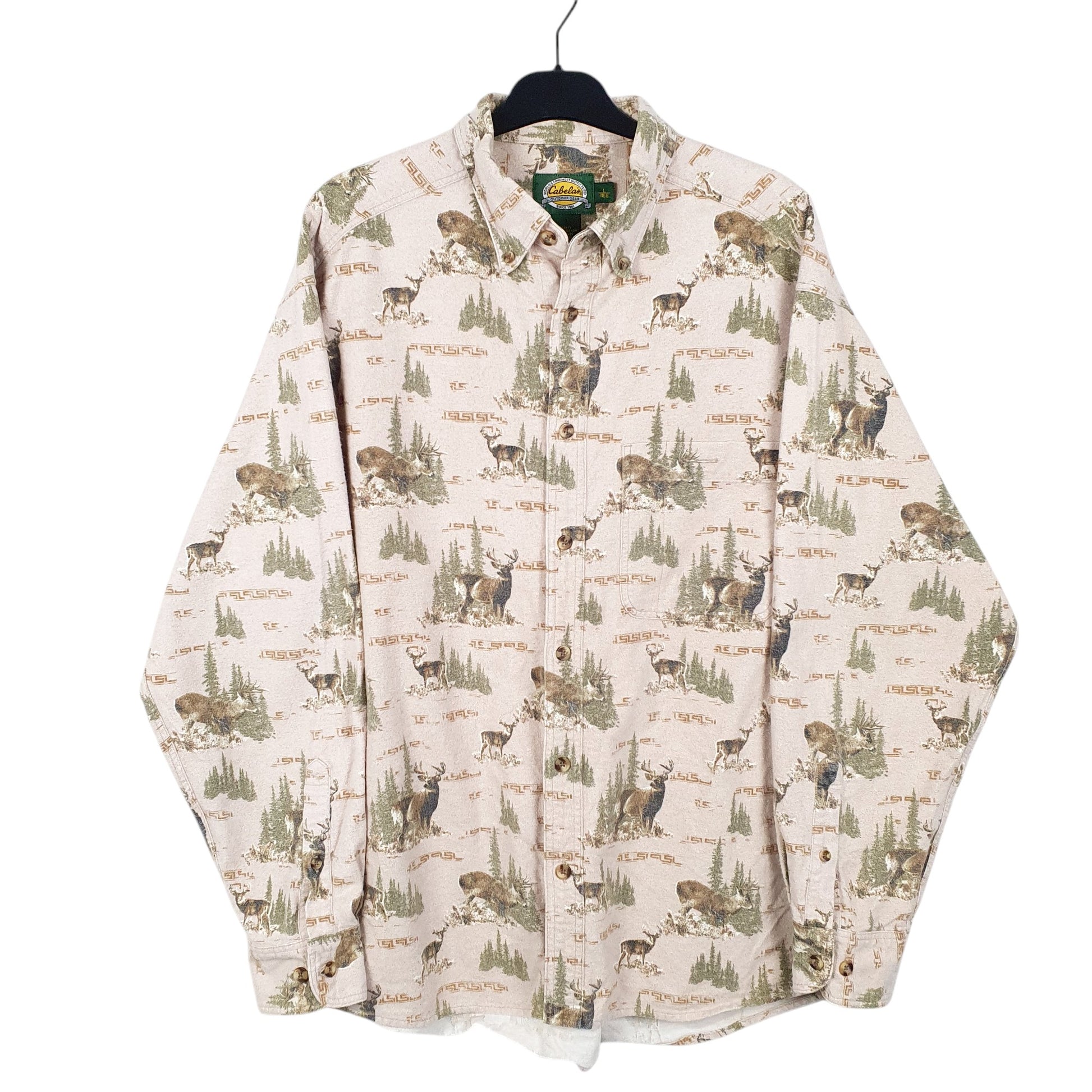 Mens Beige Cabelas Chamois Overshirt Shacket Deer Hunting Long Sleeve Shirt