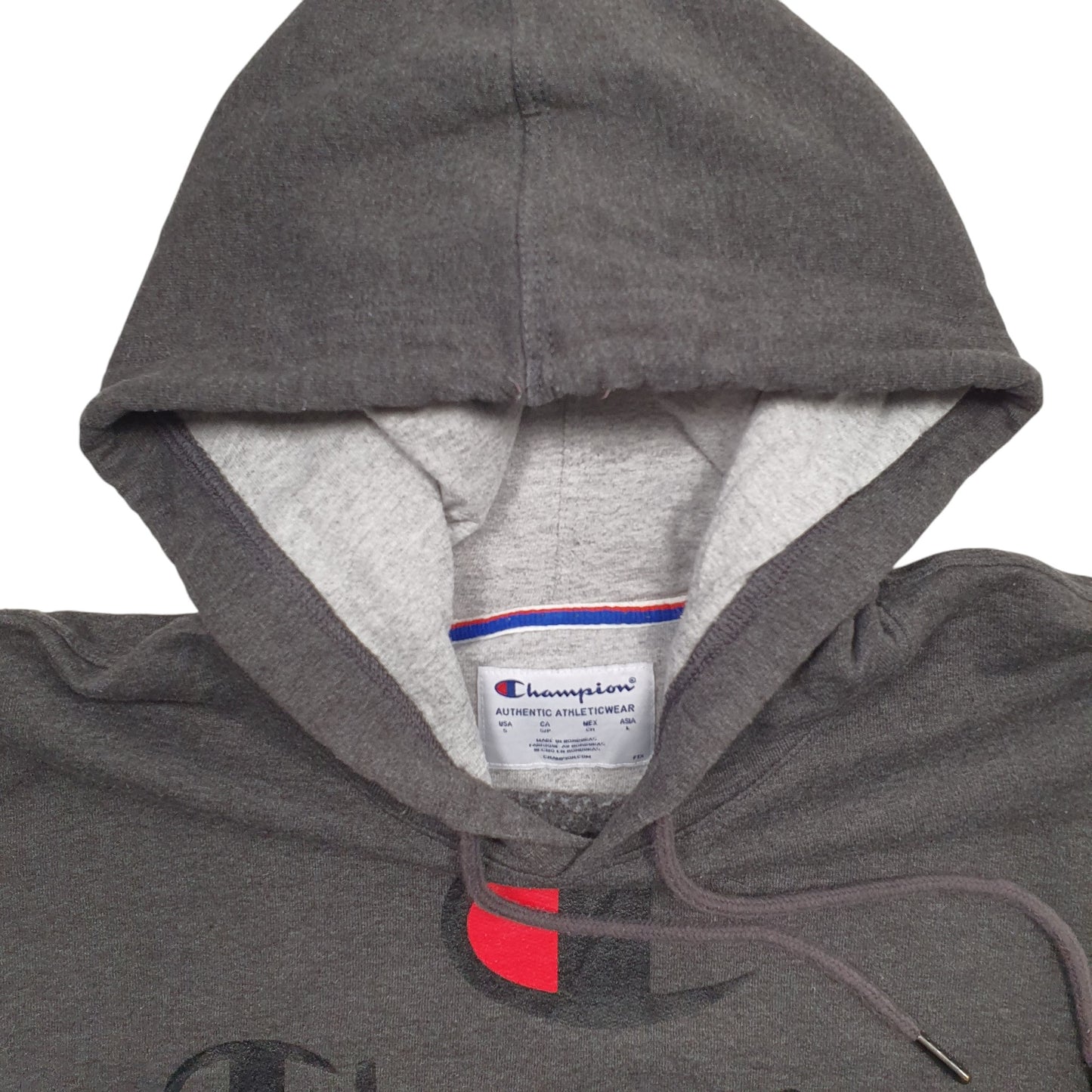 Mens Grey Champion Spellout Hoodie Jumper