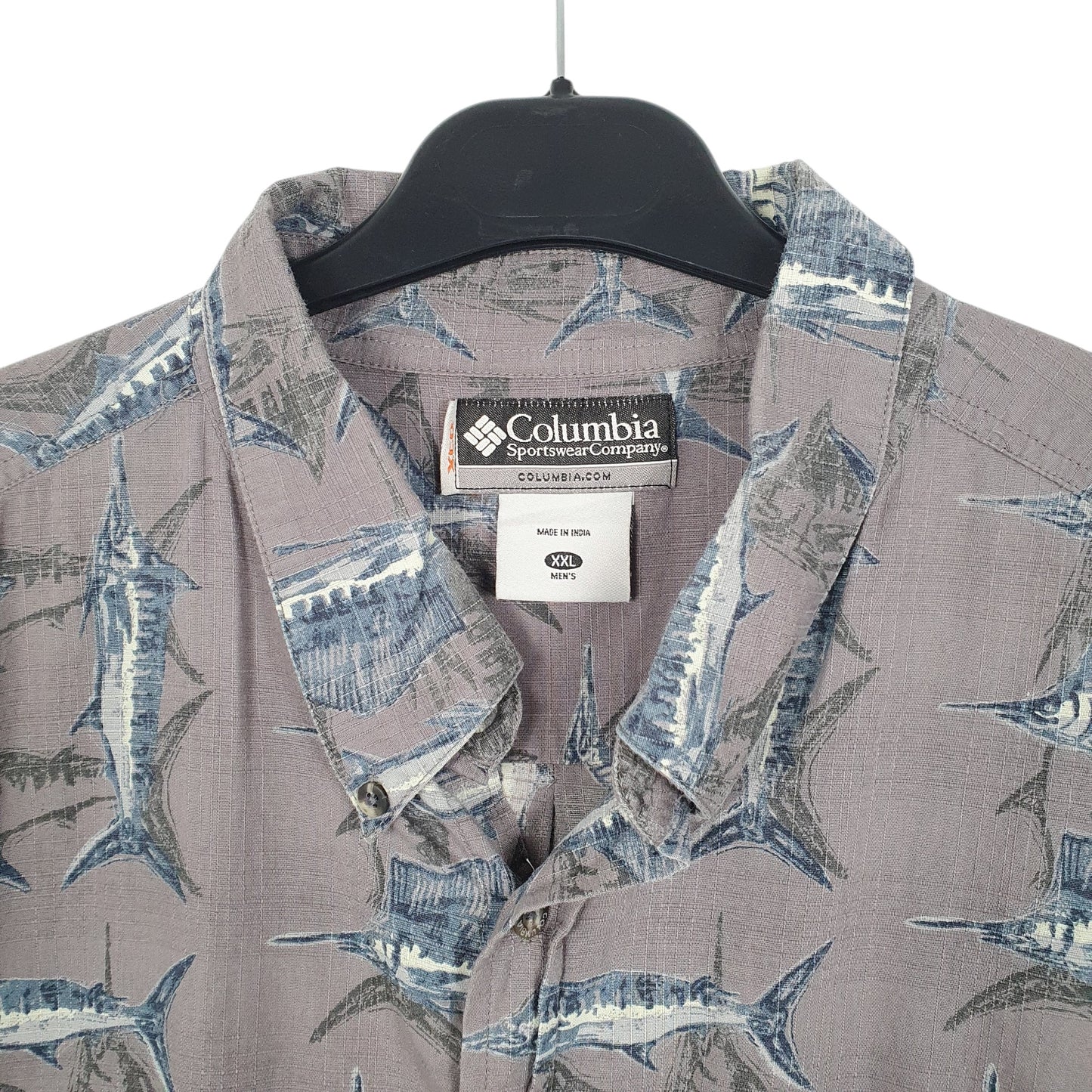 Mens Grey Columbia Sportswear Fishing Marlin Swordfish Short Sleeve Shirt