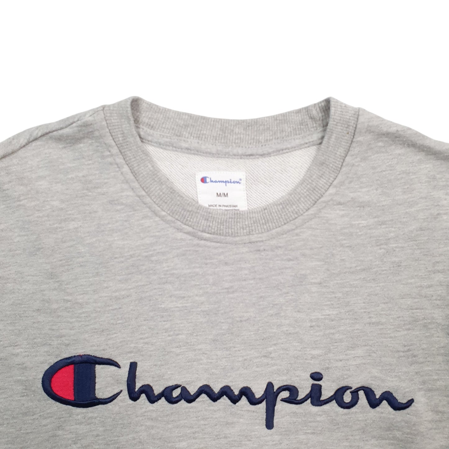 Mens Grey Champion Spellout Crewneck Jumper