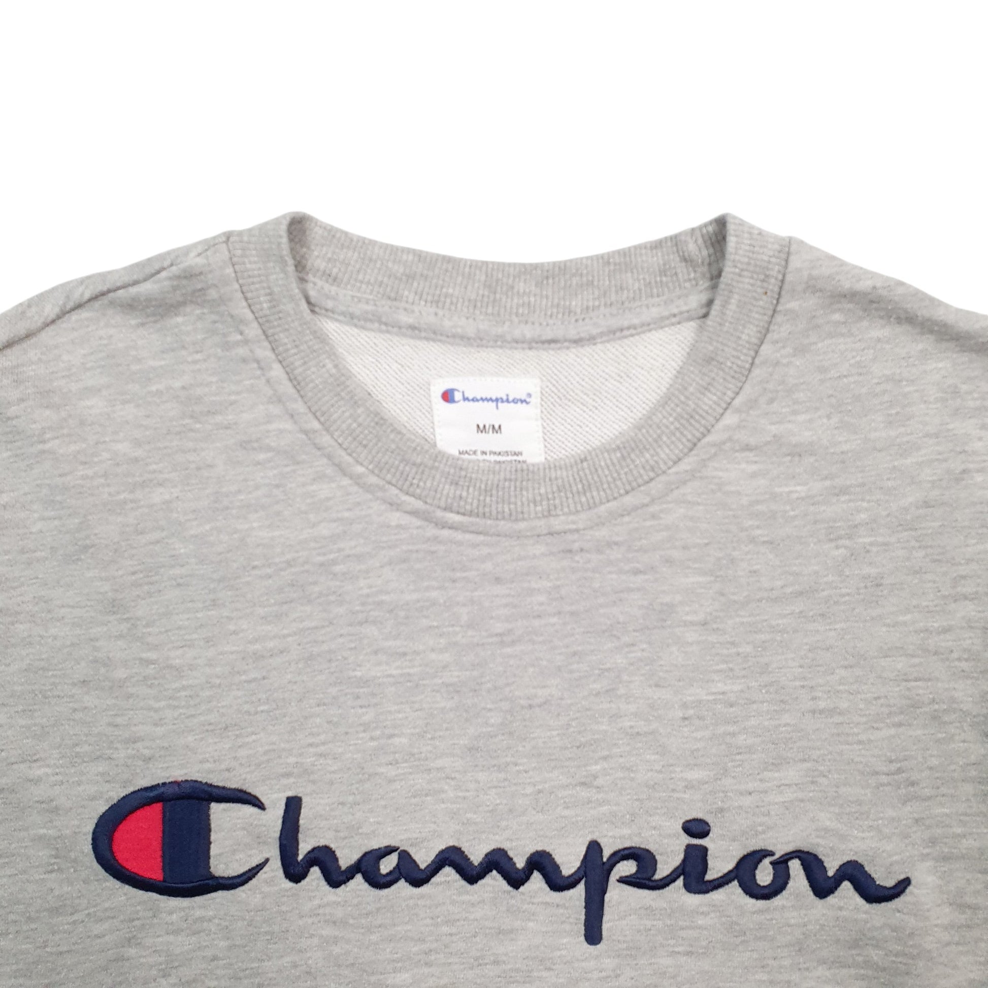 Mens Grey Champion Spellout Crewneck Jumper
