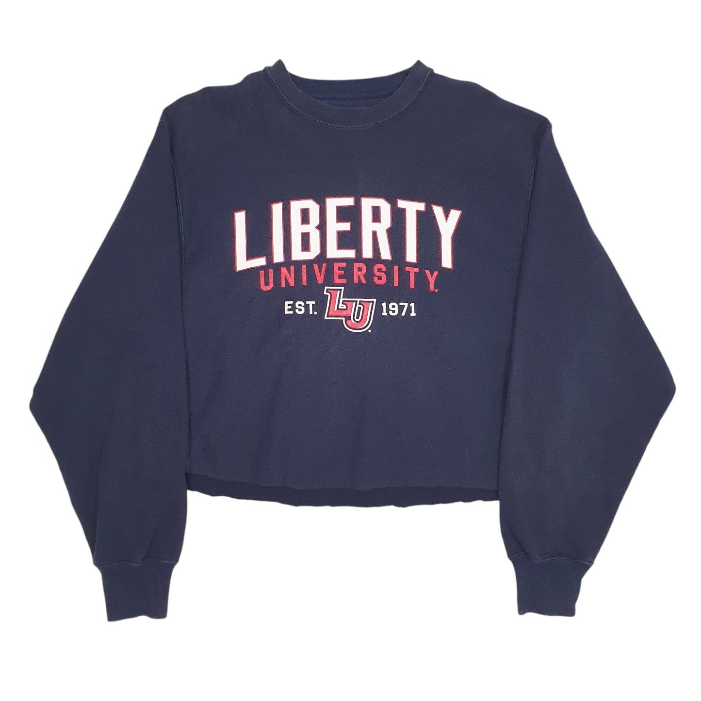 Womens Navy Champion Crop Top Reverse Weave Liberty University Crewneck Jumper