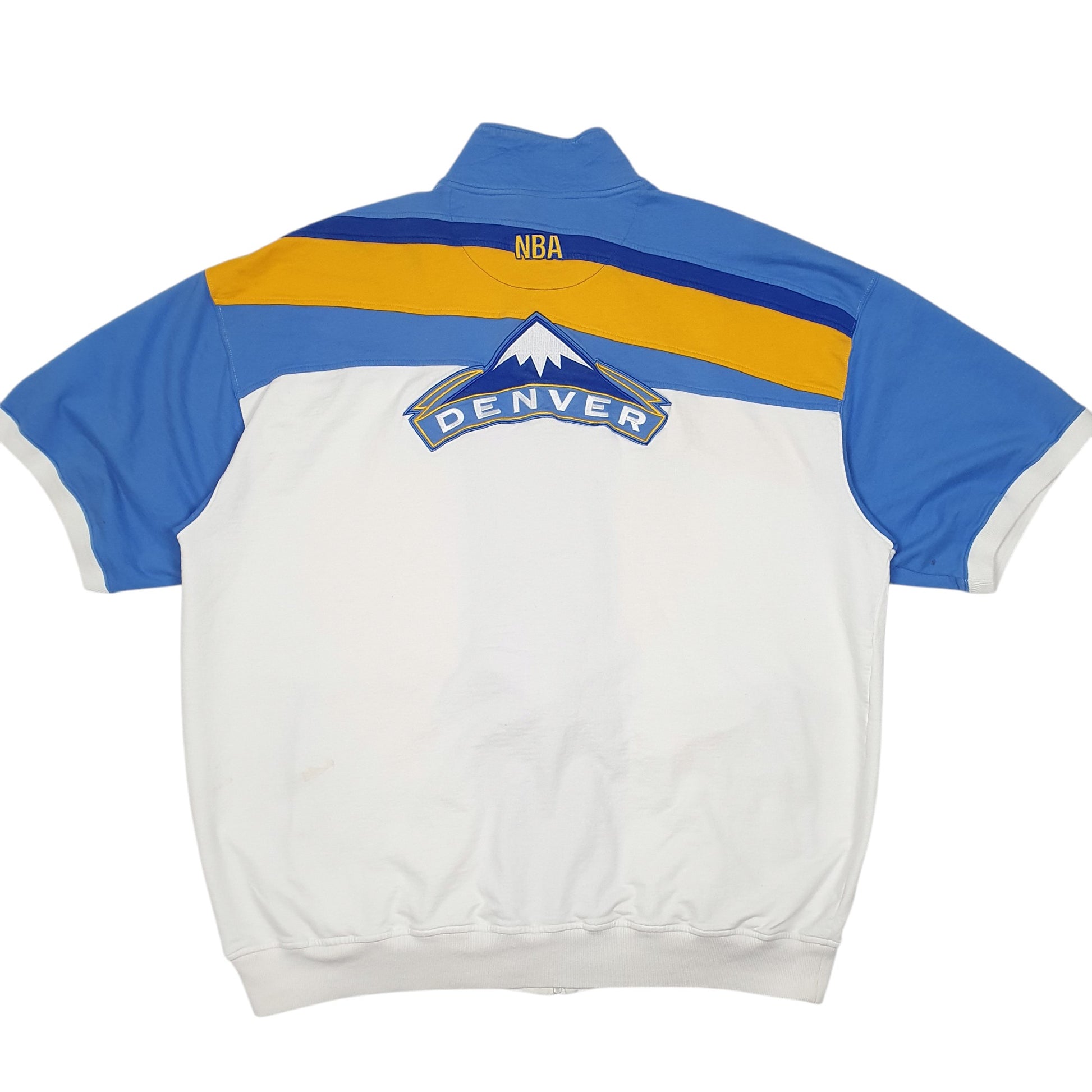 Mens White Unk NBA Denver Nuggets Basketball Short Sleeve Spellout Full Zip Jumper