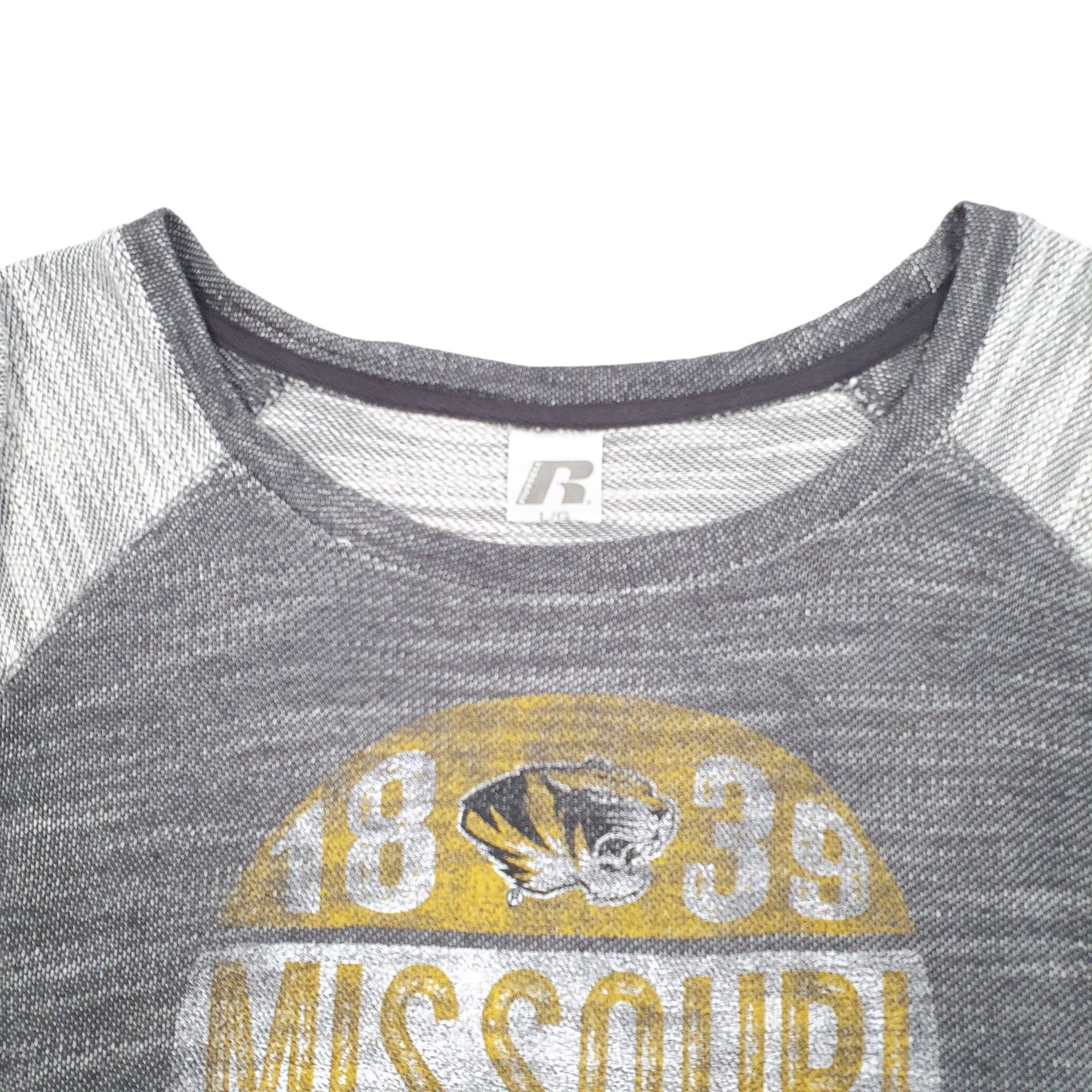 Womens Grey Russell Missouri Tigers Football Half Sleeve USA Crewneck Jumper