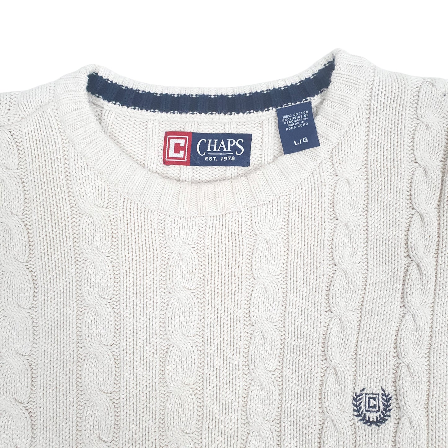 Mens Cream Chaps Cable Knit Crewneck Jumper