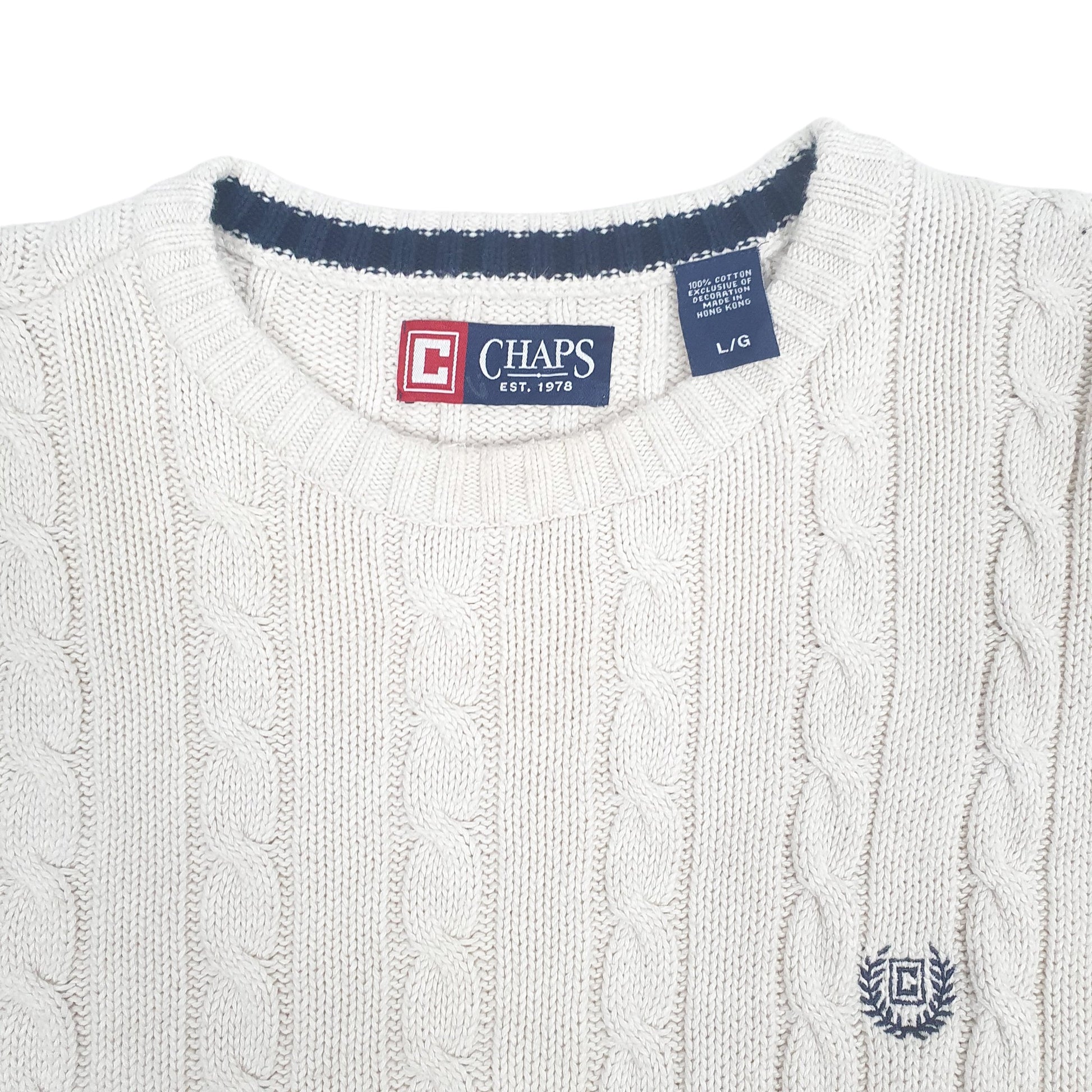 Mens Cream Chaps Cable Knit Crewneck Jumper