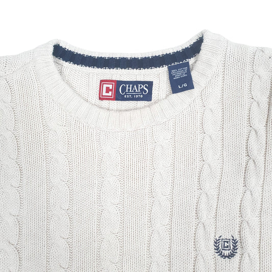 Mens Cream Chaps Cable Knit Crewneck Jumper