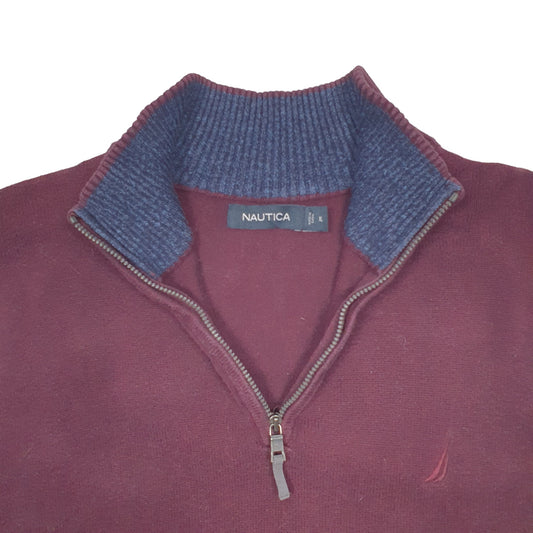 Mens Burgundy Nautica Knit Quarter Zip Jumper