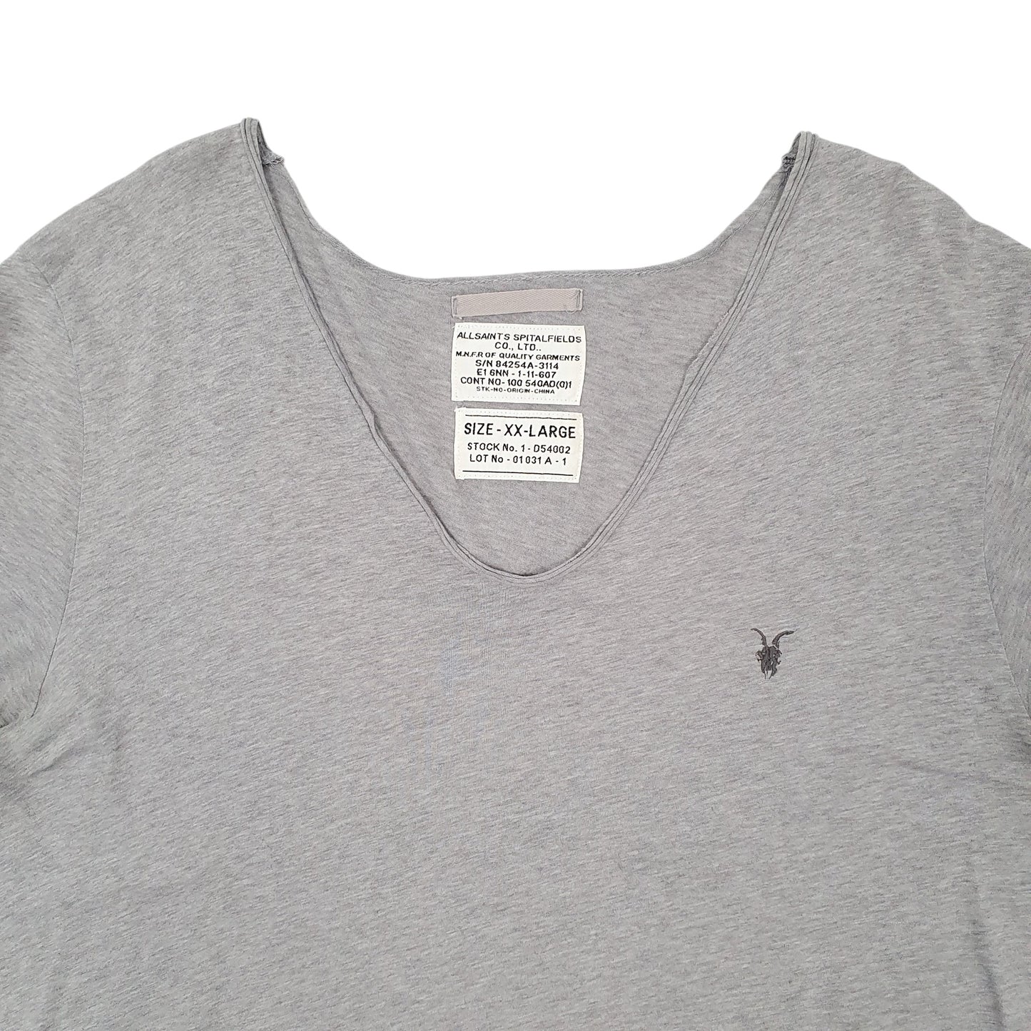 Mens Grey All Saints V Neck Short Sleeve T Shirt