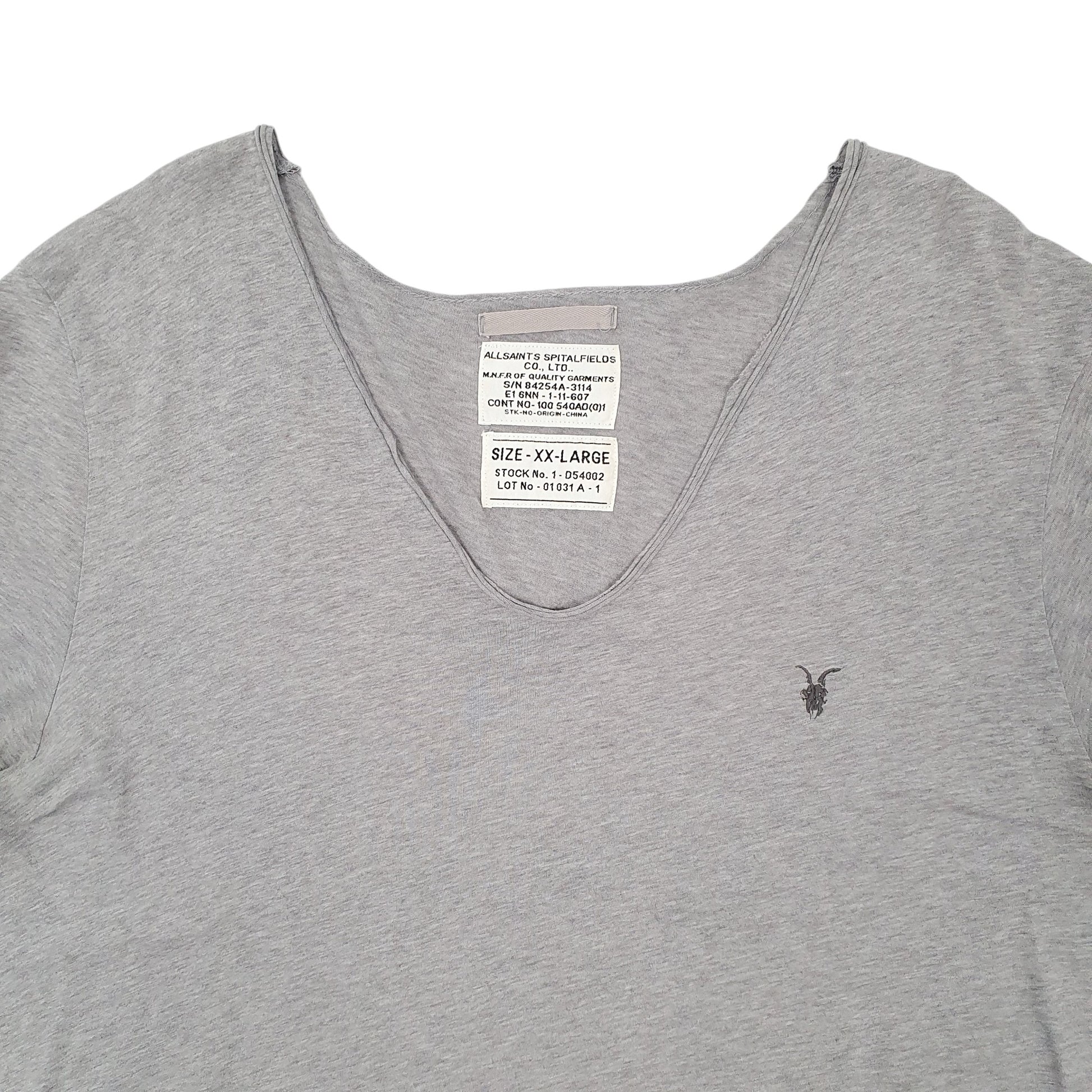 Mens Grey All Saints V Neck Short Sleeve T Shirt