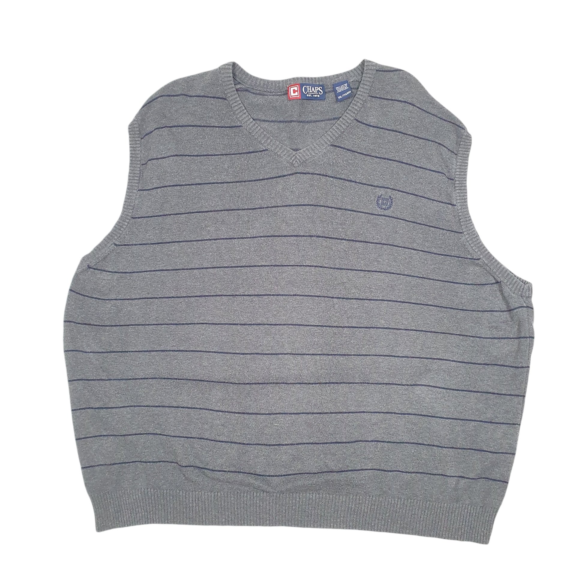 Mens Grey Chaps Knit Tank Top Sweater Vest V Neck Jumper