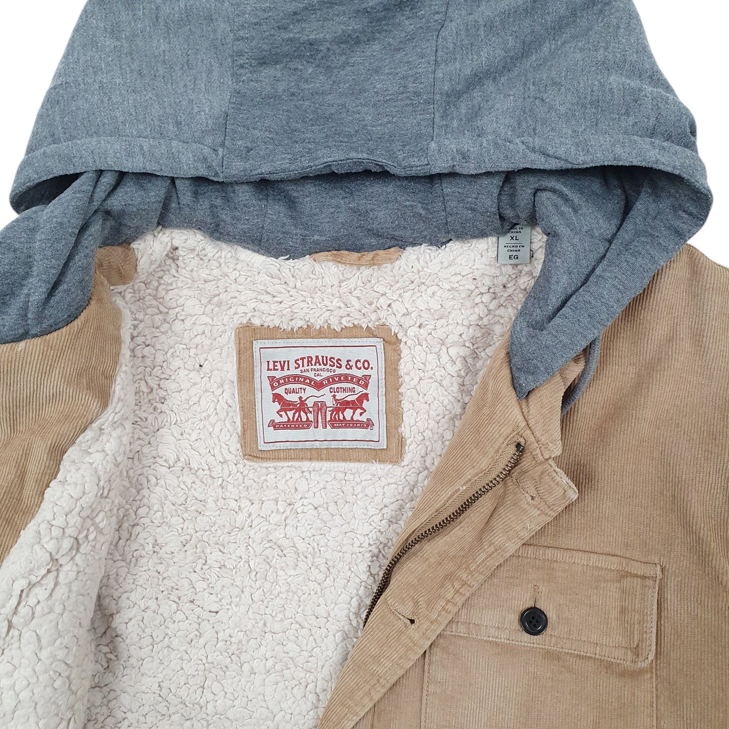 Mens Beige Levis Corduroy Hoodie Chore Workwear  Coat
