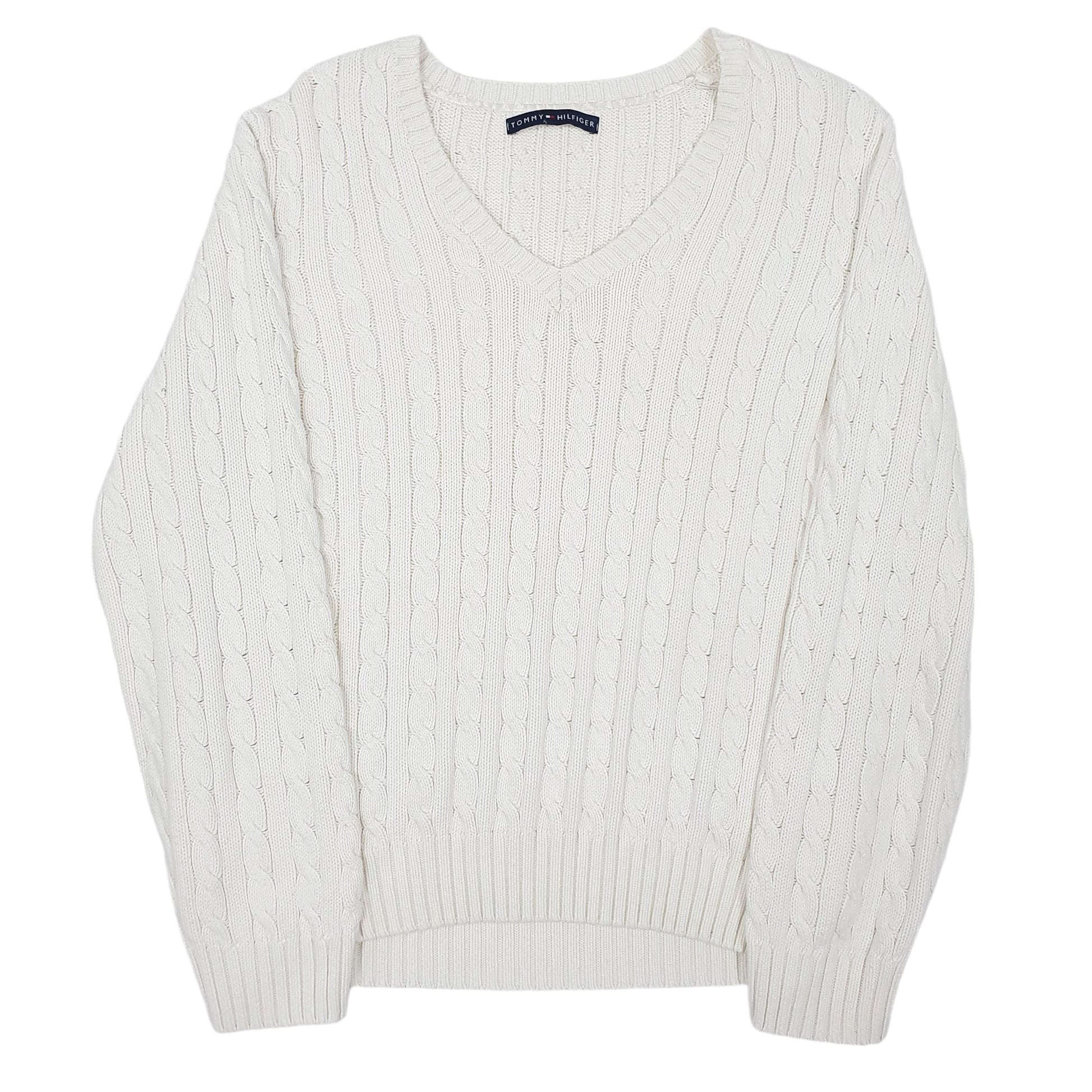 Mens White Tommy Hilfiger Cable Knitwear Crewneck Jumper